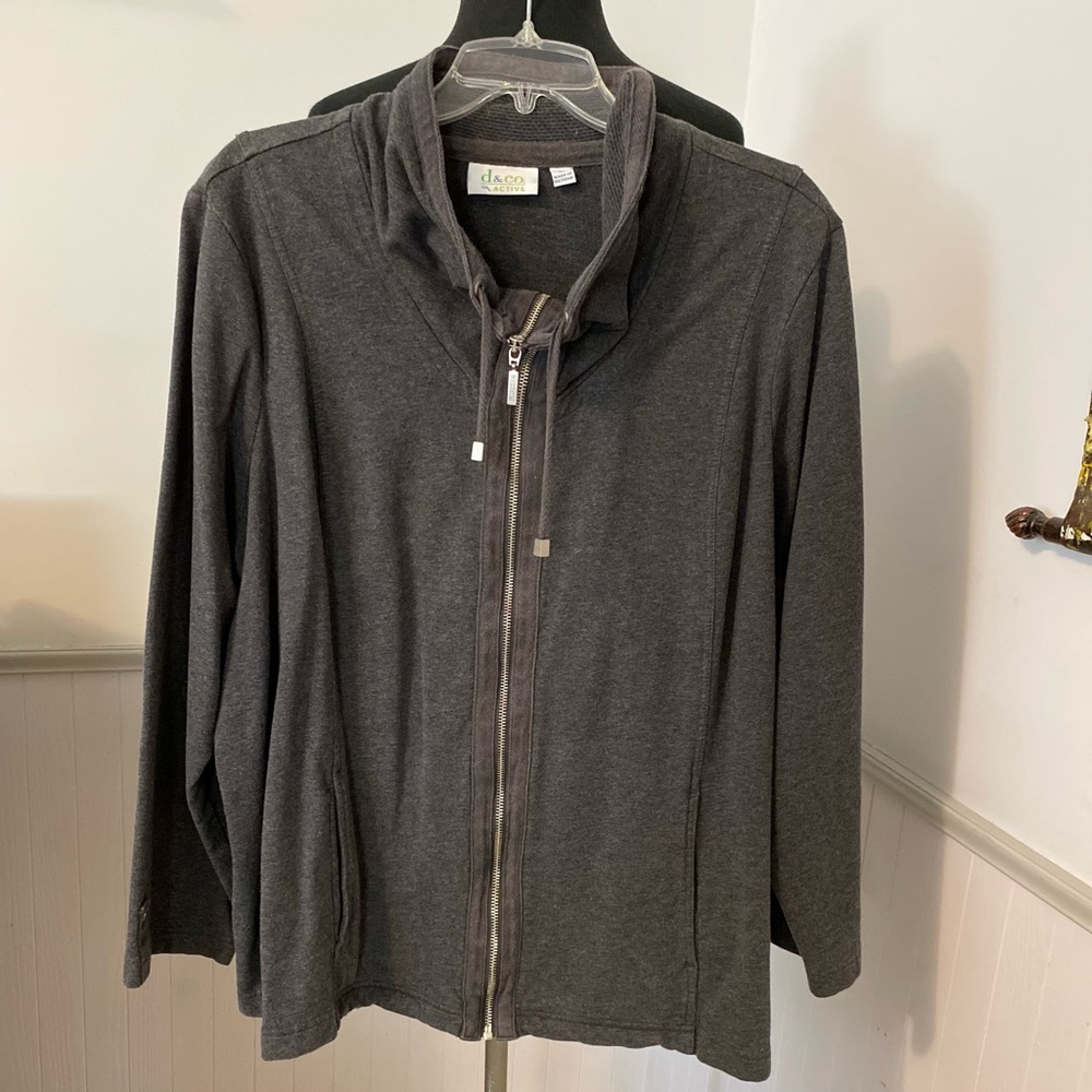 D & Co Active Zippered Gray Jacket Sz 2X Denim & Company